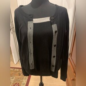 Freeport Studio (LL Bean) Black and Gray Silk/Cashmere Cardigan Sweater